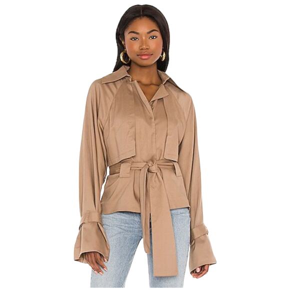 L'Academie Razon Tan Brown Wide Cuff Cropped Trench Jacket - Picture 1 of 10